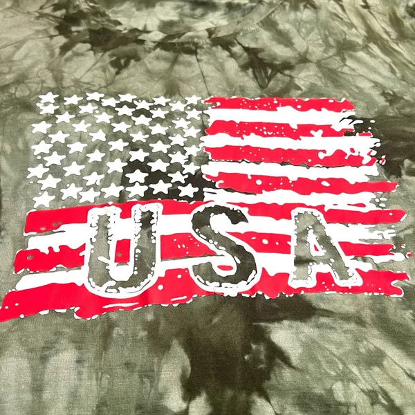 (L) Camouflage Tie-Dye Flag USA Short Sleeve Round Neck Soft Tee - Image 8
