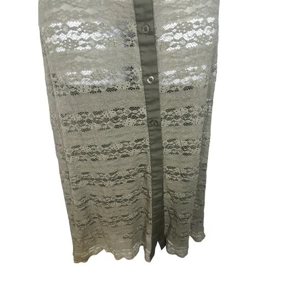 Pinkyotto New York Olive Green Sheer Floral Lace Button Front Midi Dress Small - Image 3
