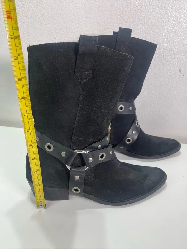 Free People x Faryl Robin Boots Barrel Harness Black Leather Western Biker Wmn 8 - Image 10