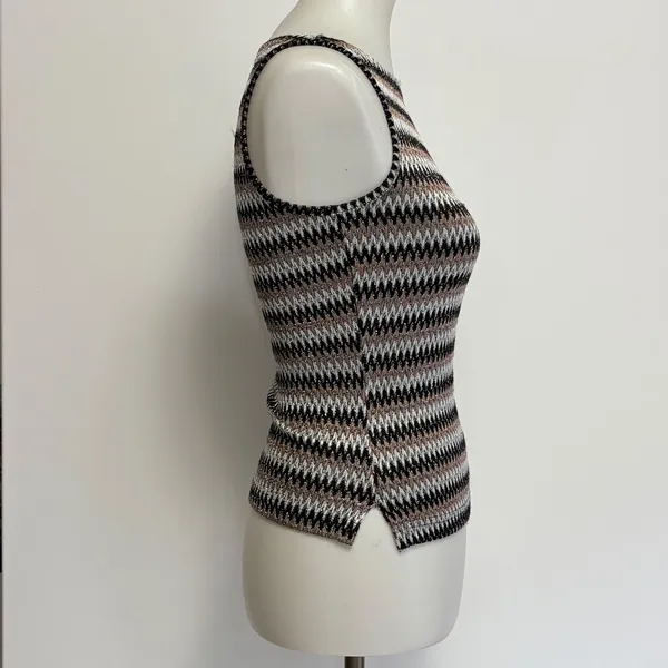 A. Byer Knit Tank Top M Black Grey Zigzag Chevron Metallic Y2K Indie Glitz Lurex - Image 4