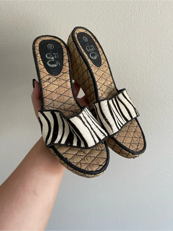 Zebra Print Wedge Slide Sandals - Image 3