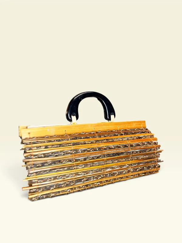 Vintage Wood Sticks & Twig Purse With Wood Handles 60's 70's Bag Boho Rockabilly - Image 2