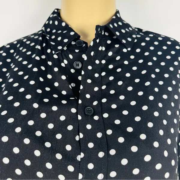 Zara Black Polka Dot Blouse Sz L Button Front Long Sleeves Shirt Top - Image 2