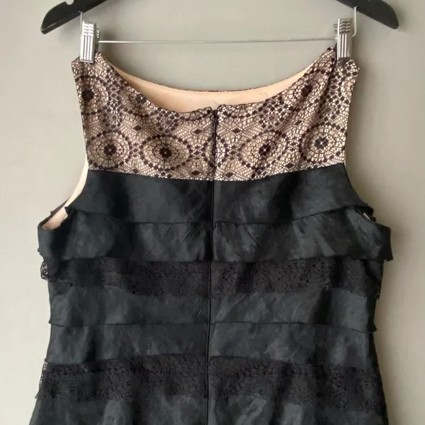 London Times Silk Lace MobWife Office Siren Tiered Cocktail‎ Dress 14 Black - Image 4