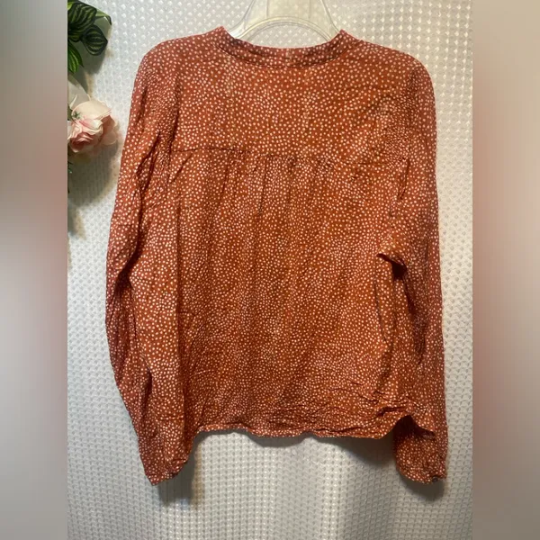 LOFT Womens XL Orange Polka Dot Long Sleeve Button Front Blouse 99% Cotton - Image 5