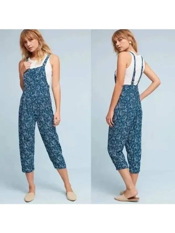 MAEVE Blue Anthropologie Patterned Overalls Sz Medium NEW NWOT - Image 3