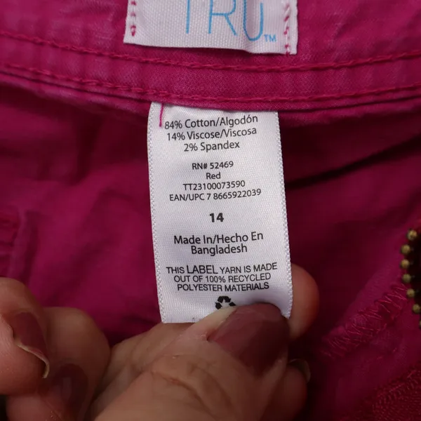 Time and Tru Shorts Womens 14 Cargo Utility Magenta Red Stretch Excellent - Image 3