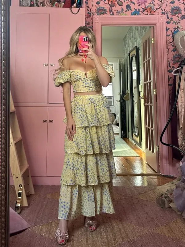 NEW Abercrombie & Fitch Drama Tiered Maxi Skirt and Puff Sleeve SET - Image 4