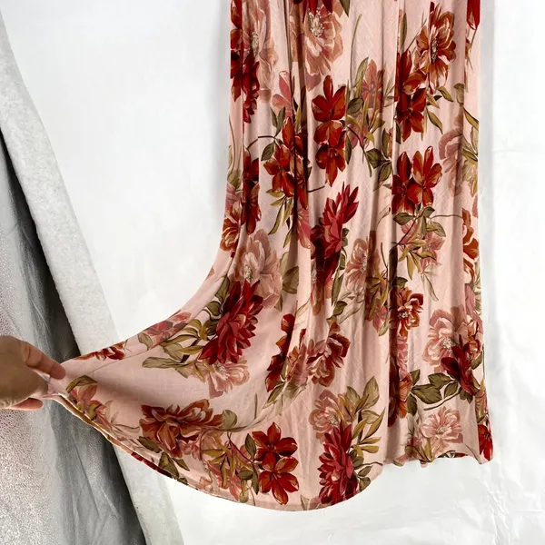 Paper Heart Maxi Dress Womens XL Multicolor Rose Floral Linen Blend V Neck - Image 6
