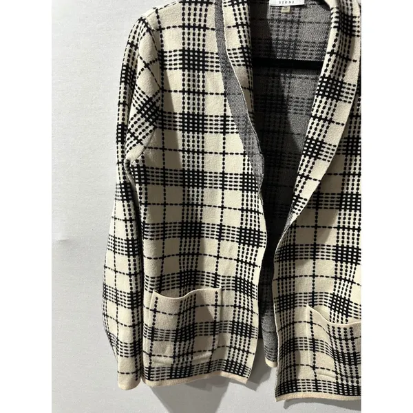 SIONI Women's Medium Plaid Knit Cardigan‎ Sweater Shawl Collar Pocketed - Image 5