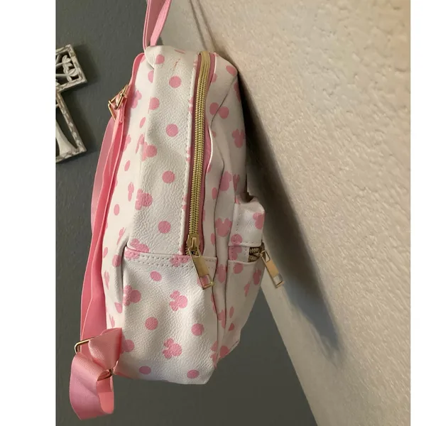 NWOT Minnie Mouse Pink Polkadot Faux Leather Mini Backpack - Image 3