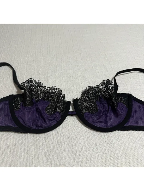 Victoria’s Secret Black & Purple Lace Very Sexy Balconet Bra Underwire 34D - Image 3