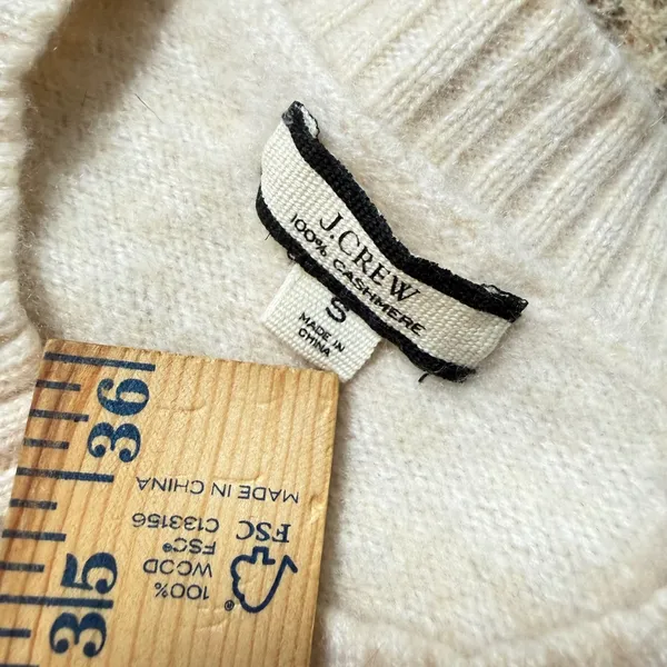 J.Crew 100% Cashmere marled sweater in stripe Henley Tan Cream Suze Sm - Image 4