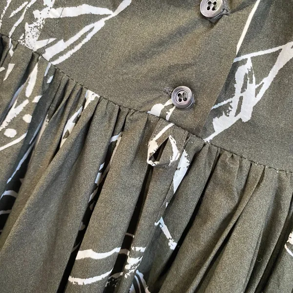 Aspesi Green Leaf Print Midi Dress A Line‎ Italian Designer Chic Size 40 - Image 3