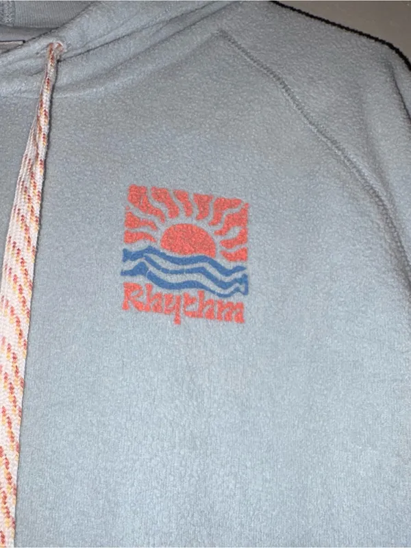 Rhythm Light Blue Hooded Crewneck Sweater with Sunrise Logo - Image 2