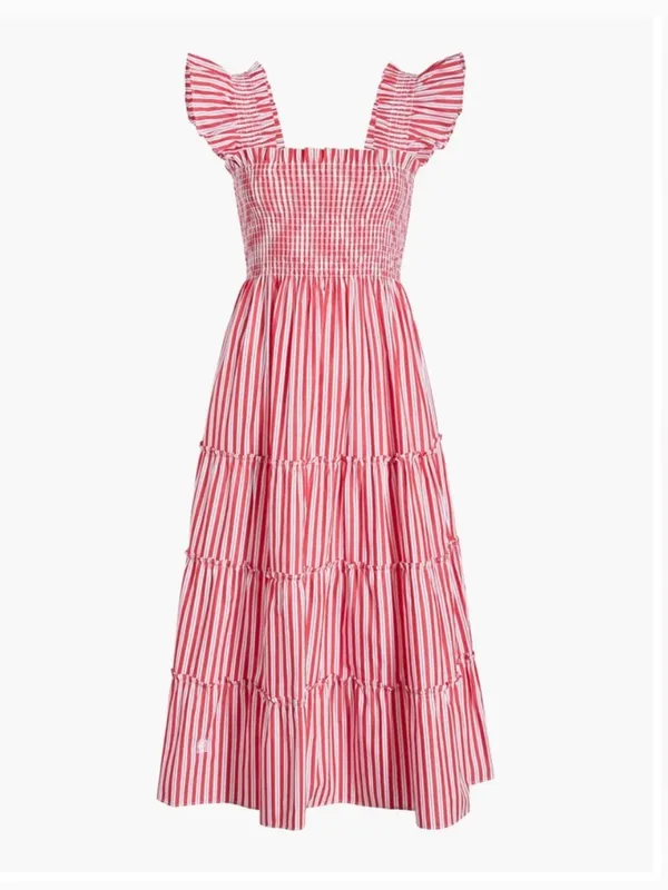 Hill House Home Ellie Nap Dress in Cherry Stripe, S - Image 2