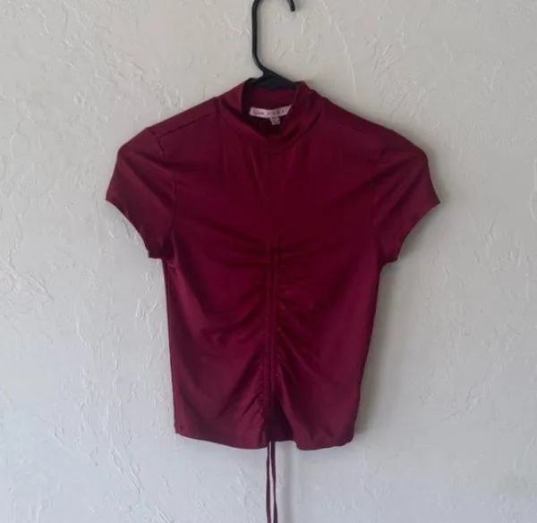 Crave Fame Burgundy short sleeve ruched #cropped #shirt #top - Image 8