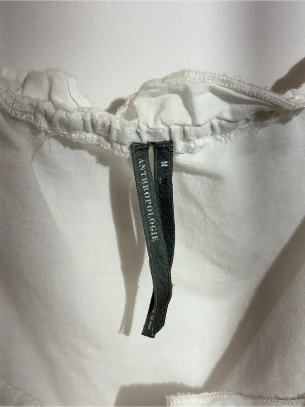 Anthropologie White Cotton Eyelet Puff Sleeve Button Front Blouse Size M - Image 8