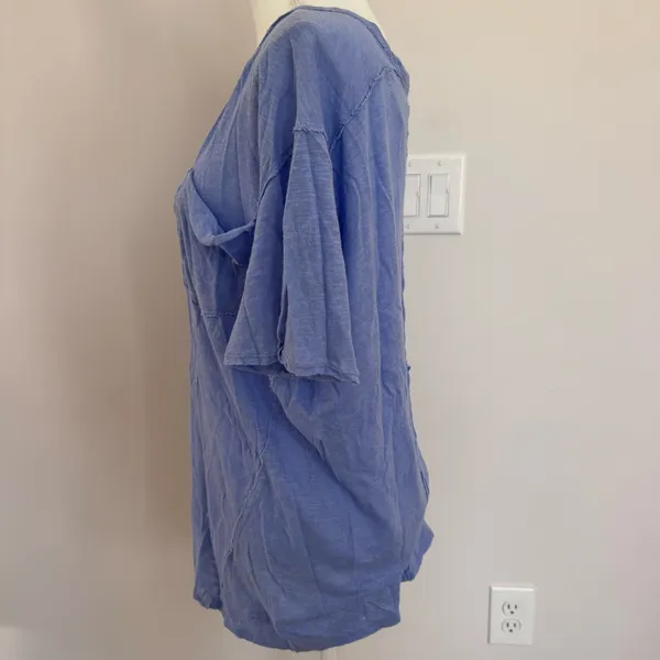 We the Free Periwinkle Blue Cotton and Linen Oversized Slouchy T-Shirt Size S - Image 3