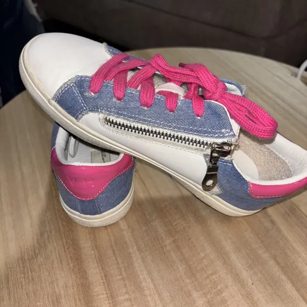 Vintage Havana Sneakers Women's Sz 5 White Leather Denim Pink Zip Closure - Image 5