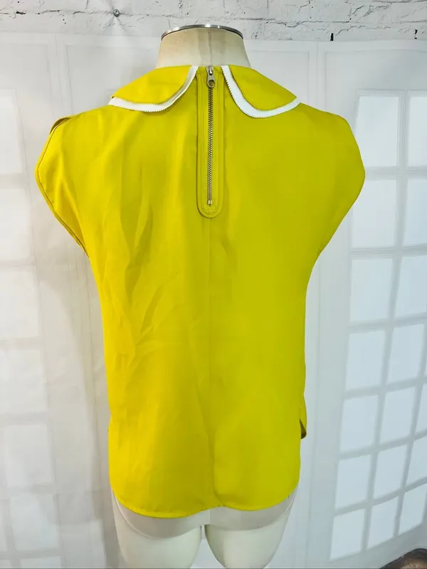 Ted Baker London Yellow Peter Pan Collar Quarter Zip Back Blouse Size 1/Small - Image 5
