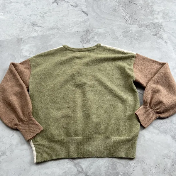 Mine Blocked Neural Color Sweater Size Small S Colorblock Puff Sleeve Henley‎ - Image 2