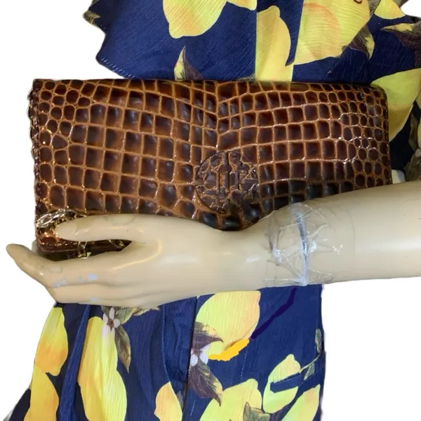 Antonio Melani Faux Brown Patent Leather Crocodile Embossed Clutch/Shoulder Bag - Image 2