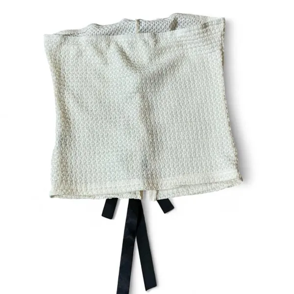 Textured Cream Coquette Strapless Tube Top with Black‎ Satin Ribbon Back Ties - Image 2