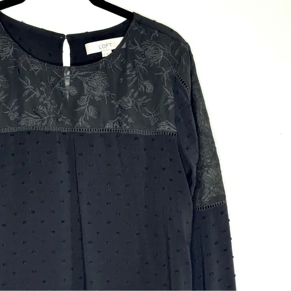 Loft Black Swiss Dot Lace Blouse Size Small - Image 2