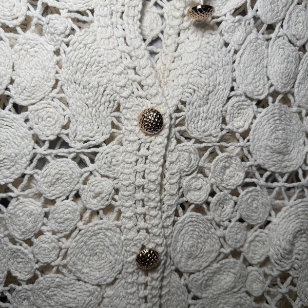 Ivory Cardigan Women XS Cream Crochet Button Front Boho Sweater Cottagecore‎ - Image 11