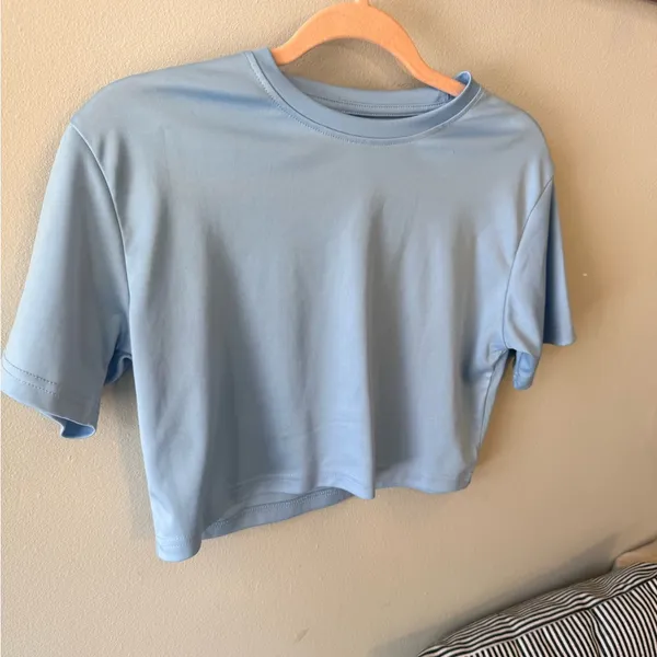 Blue Round Neck Drop Should Cropped Tee Size XS - Image 4