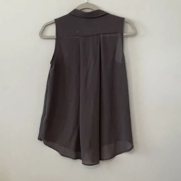 H&M Women Sleeveless Blouse Charcoal Gray Button Down Chiffon Top Size 2 - Image 4