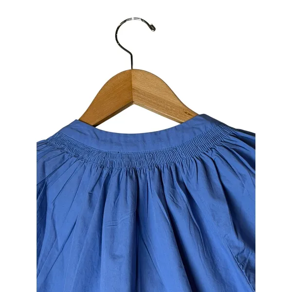 Quince Split Neck Top Women XS True Blue Organic Cotton Poplin Blouse Preppy - Image 6