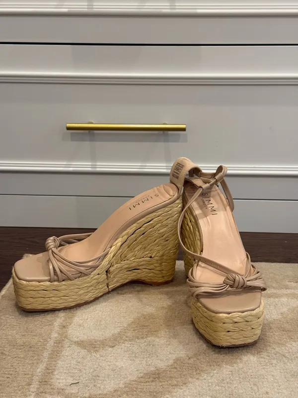 Simmi Beige Strappy Espadrille Platform Wedge Sandals Size 6 - Image 3