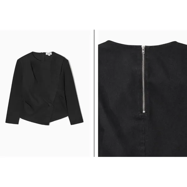 COS Asymmetrical‎ Structured Denim Black Long Sleeve Top Artsy - Image 7