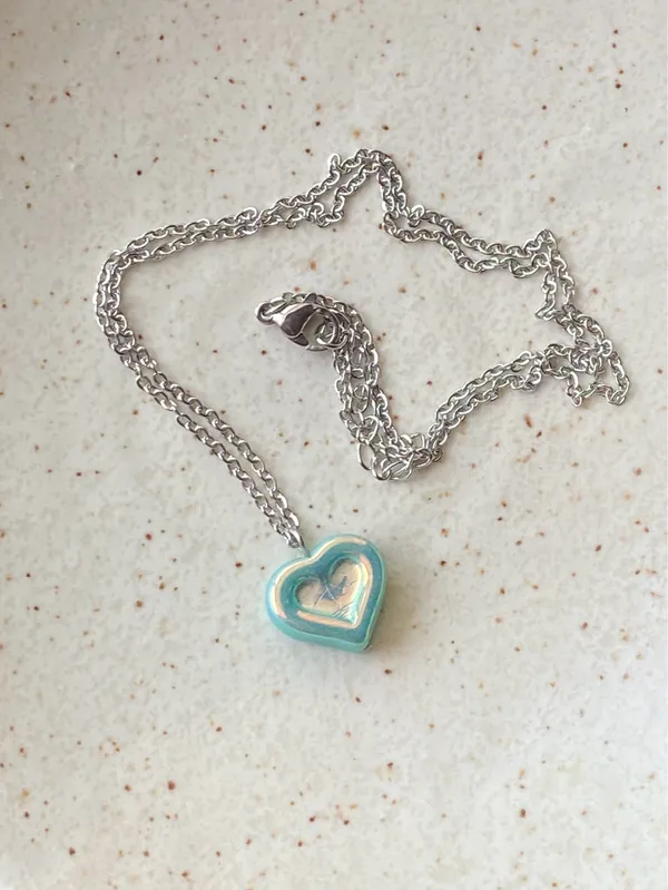 Handmade quality Czech glass heart bead fairy vintage retro y2k style necklace🩵 - Image 7