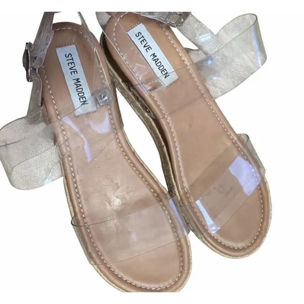 Steve Madden Clear Strappy Chunky Platform‎ Espadrille Wedge Sandal Shoes Size 8 - Image 6