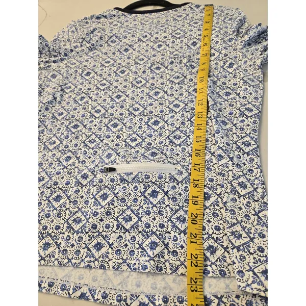 ​Hang Ten Large Blue White Mosaic Tile Long Sleeve Sun Shirt Back Zip Pocket L - Image 9