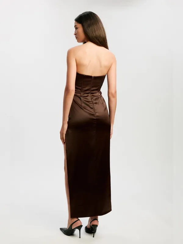 Bardot Everlasting Satin Strapless Midi Dress In Chocolate US 6 - Image 3