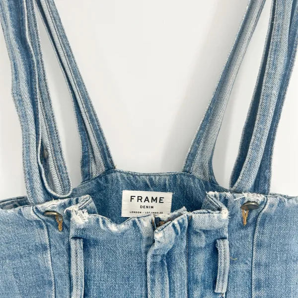 FRAME Womens Skyline Mix Denim Le Overalls‎ Suspender Raw Hem Jeans Size 25 - Image 4