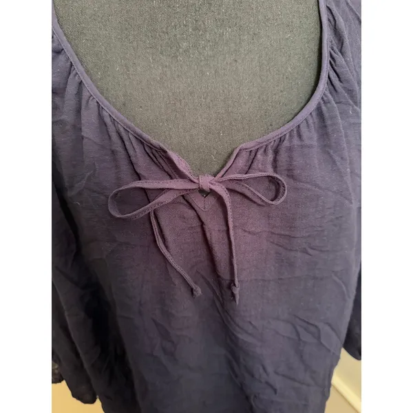 Ulla Popken Navy Blue Crinkle Viscose Tunic Top Layered Lace Hem Plus Size Boho - Image 4