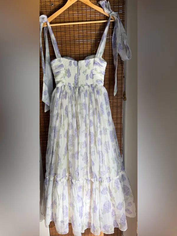 Rosberi Elle Lavender Rose Floral Bustier Tie Strap Maxi Dress XS - Image 7