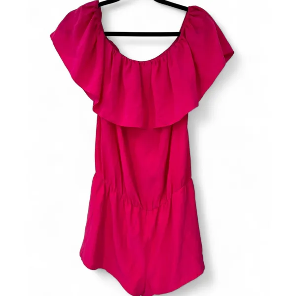 AMANDA UPRICHARD | M | Romper Shorts Outfit Off Shoulder Ruffle 100% Silk Women - Image 2
