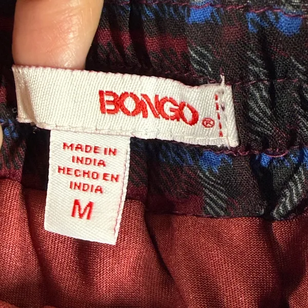Bongo Burgundy Plaid Tiered Mini Skirt Elastic Waist Lined Size M 885779448365 - Image 2