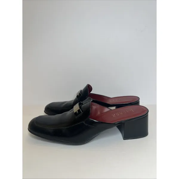 Vintage Lauren Ralph Lauren Black Leather Mule Loafers Heels 8.5B Brazil RLL - Image 4