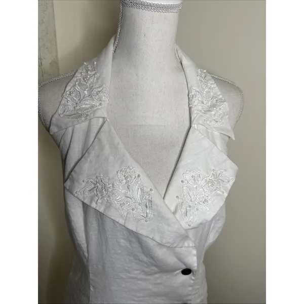 Carol Little White Linen Romantic Maxi Sz 14 Floral Embroidered Minimalist Dress - Image 5