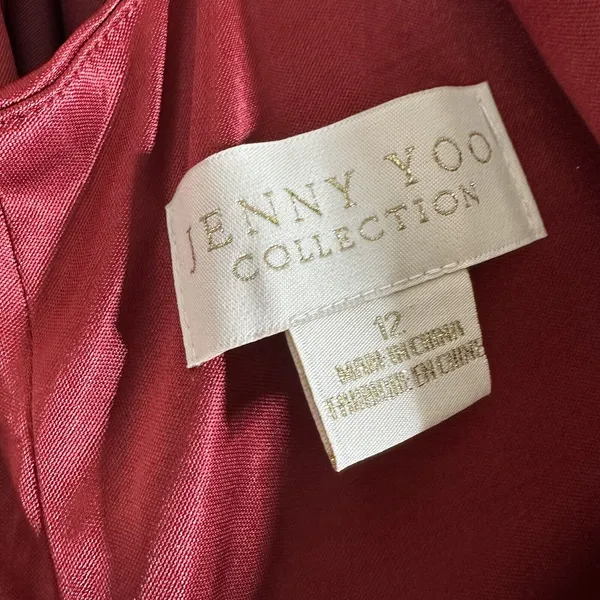 NWT Jenny Yoo Marin Velvet Flutter Sleeve Gown Women's Burgundy Size 12 - Image 6