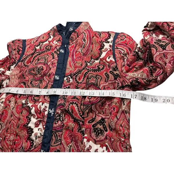 Anthropologie Quilted Paisley Jacket Red Blue Hook Eye Cropped XS Womens‎ - Image 11