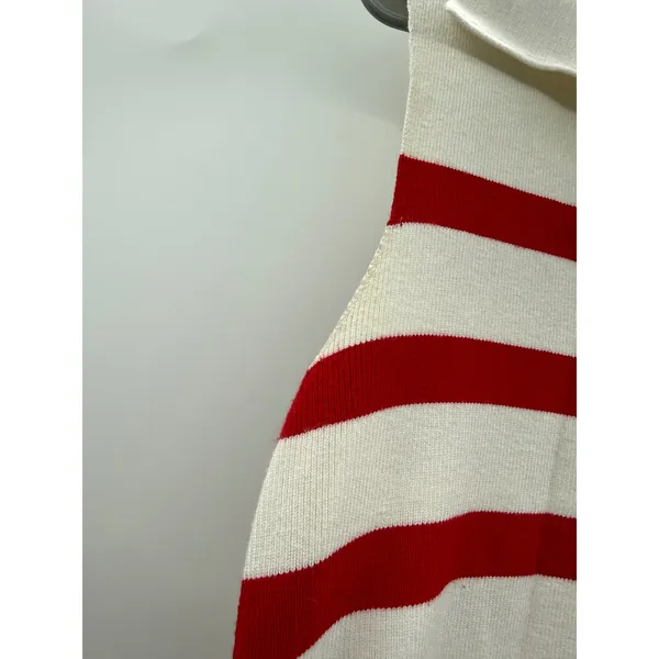 Lulus Striped Sleeveless‎ Sweater Dress Womens M White Red Polo Collar Knit Mini - Image 12