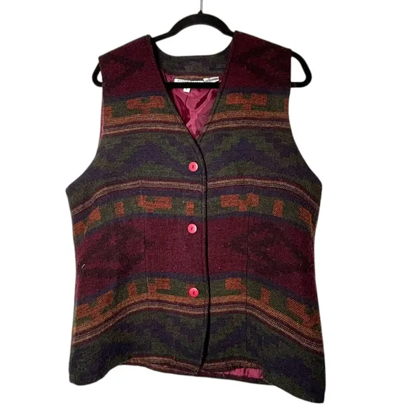 vintage 90's L Tribal wool vest Aztec Southwestern pattern Western CowgirlCore - Image 2